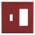 Hubbell Wiring Device-Kellems Wallplate, 2-Gang, 1) Toggle 1) Receptacle, Red P126R